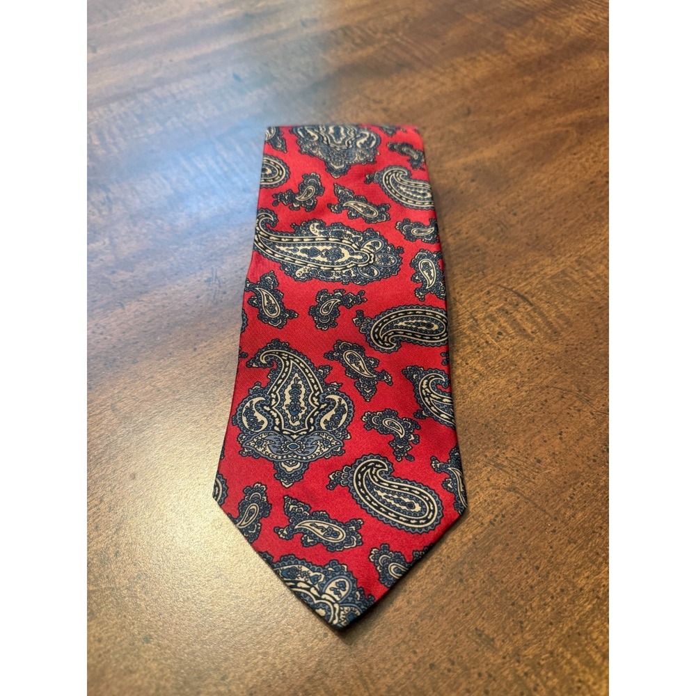 Hastings Bay Men's Tie Red Navy Paisley Vintage Classic Wide Necktie 100% Silk